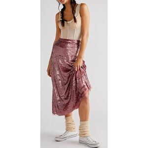 $525 NWT LoveShackFancy Long Sequin Cadena Midi Skirt Pink Daze Size 14